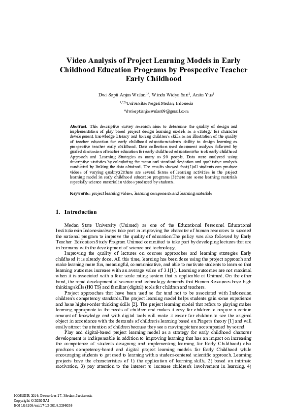 (PDF) Video Analysis of Project Learning Models in Early Childhood ...