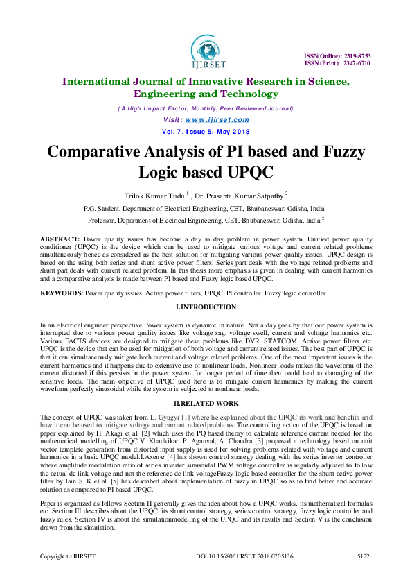 (PDF) Comparative Analysis of PI based and Fuzzy Logic based UPQC