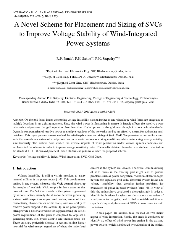 (PDF) A Novel Scheme for Placement and Sizing of SVCs to Improve ...