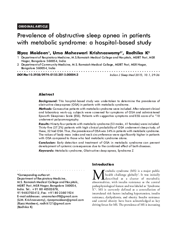 (PDF) Prevalence of obstructive sleep apnea in patients with chronic wounds