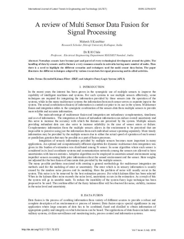 (PDF) A review of multi sensor data fusion for signal processing