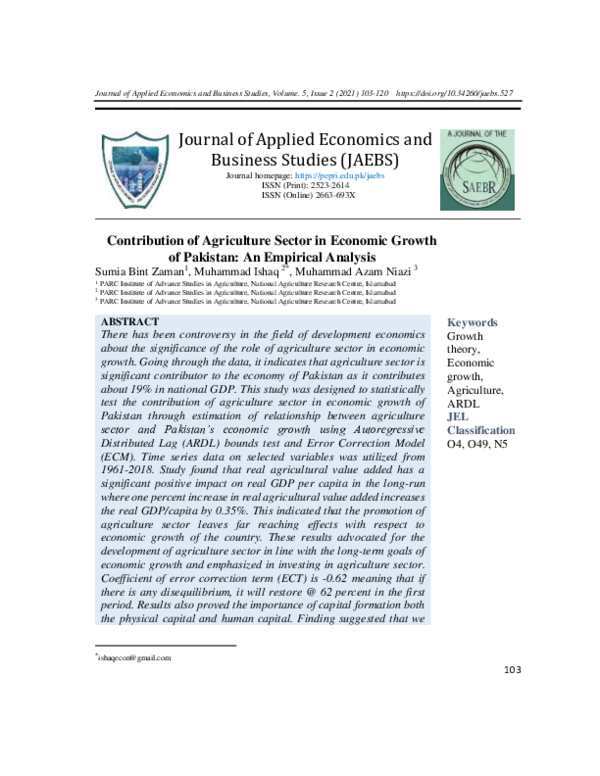 (PDF) Contribution of Agriculture Sector in Economic Growth of Pakistan ...