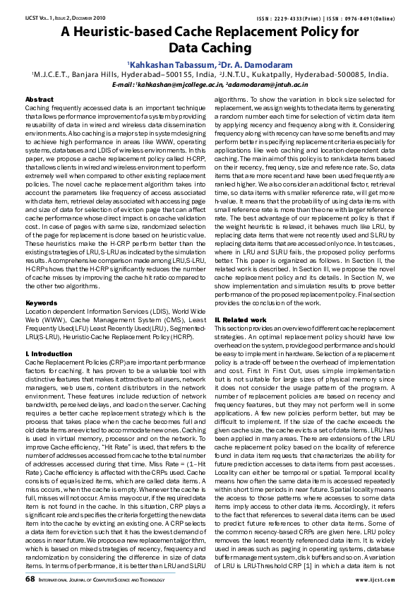 (PDF) A Heuristic-based Cache Replacement Policy for Data Caching