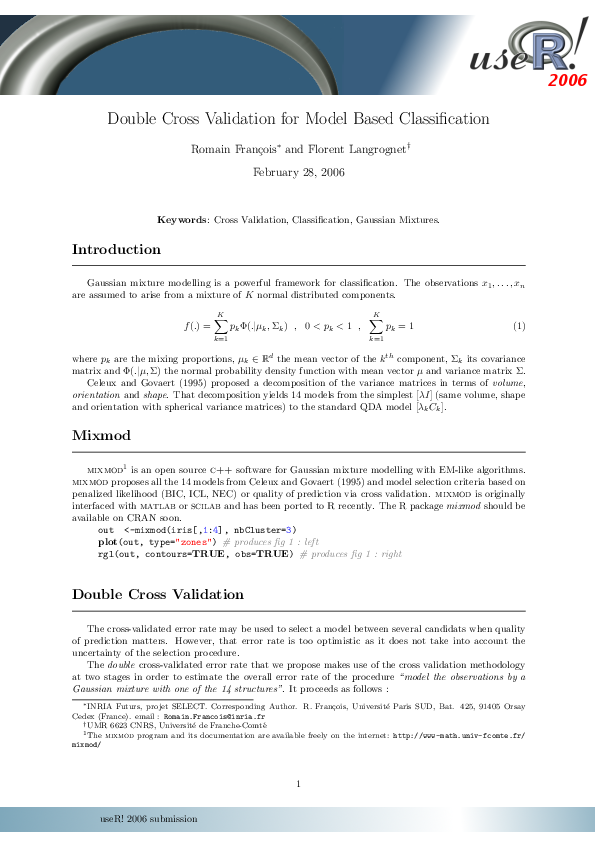 (PDF) Double Cross Validation for Model Based Classification