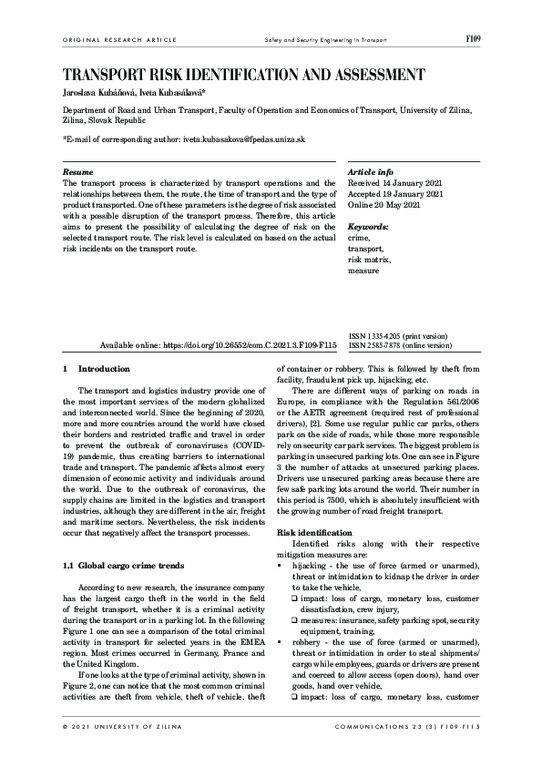(PDF) Transport Risk Identification and Assessment