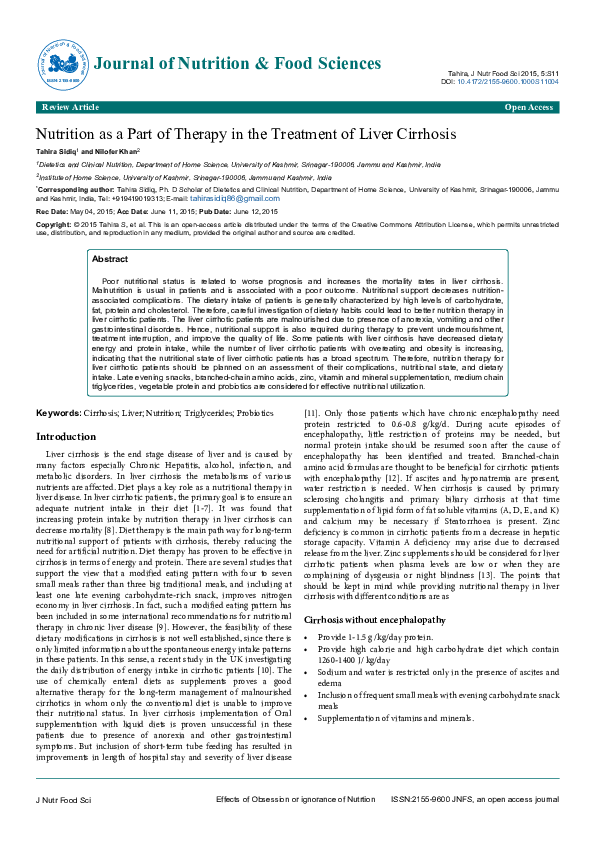 (PDF) Nutrition as a Part of Therapy in the Treatment of Liver Cirrhosis