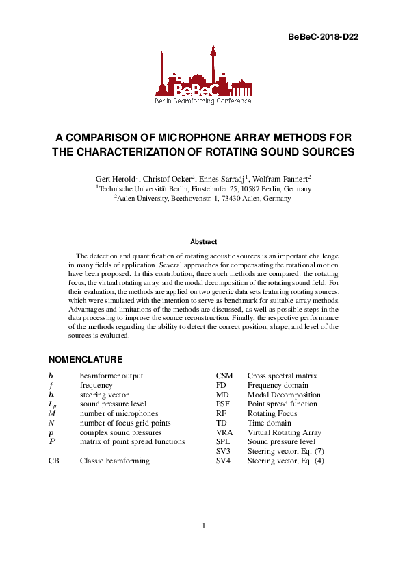 (PDF) BeBeC-2018-D 22 A COMPARISON OF MICROPHONE ARRAY METHODS FOR THE ...