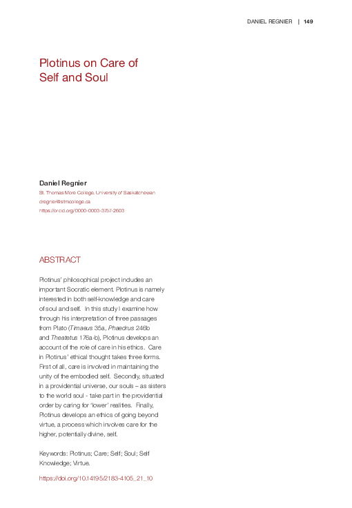 (PDF) Plotinus on Care of Self and Soul