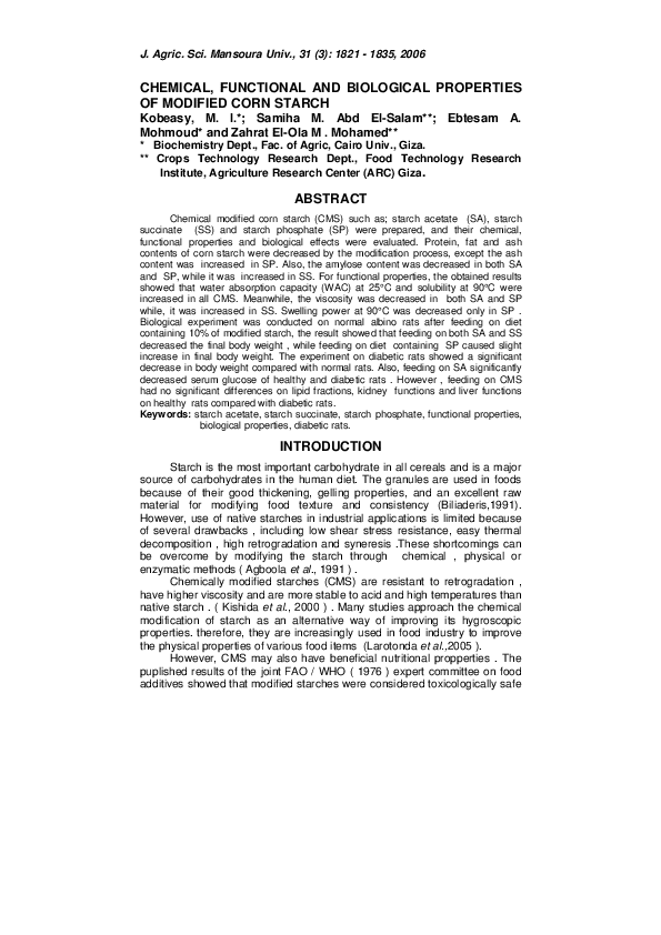 (PDF) Chemical, Functional and Biological Properties of Modified Corn