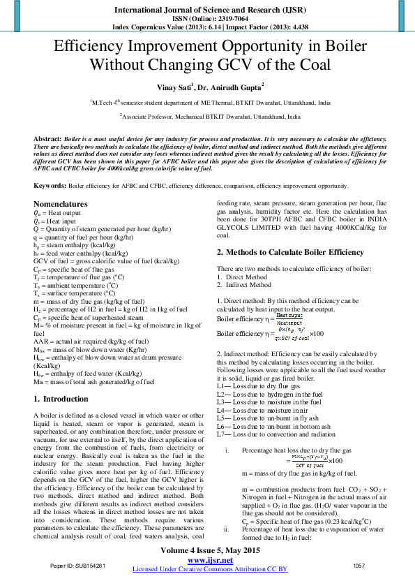 (PDF) Efficiency Improvement Opportunity in Boiler Without Changing GCV ...