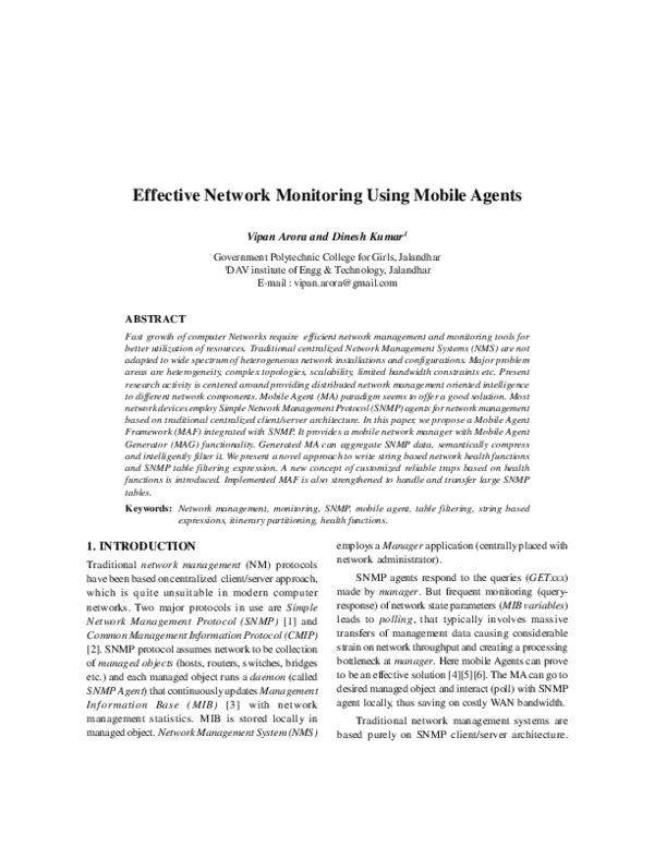 (PDF) Effective Network Monitoring Using Mobile Agents