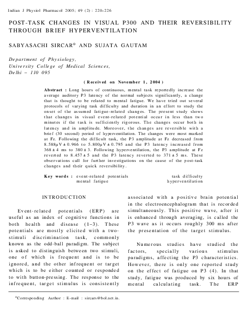 (PDF) Post-Task Changes in Visual P300 and Their Reversibility Through ...