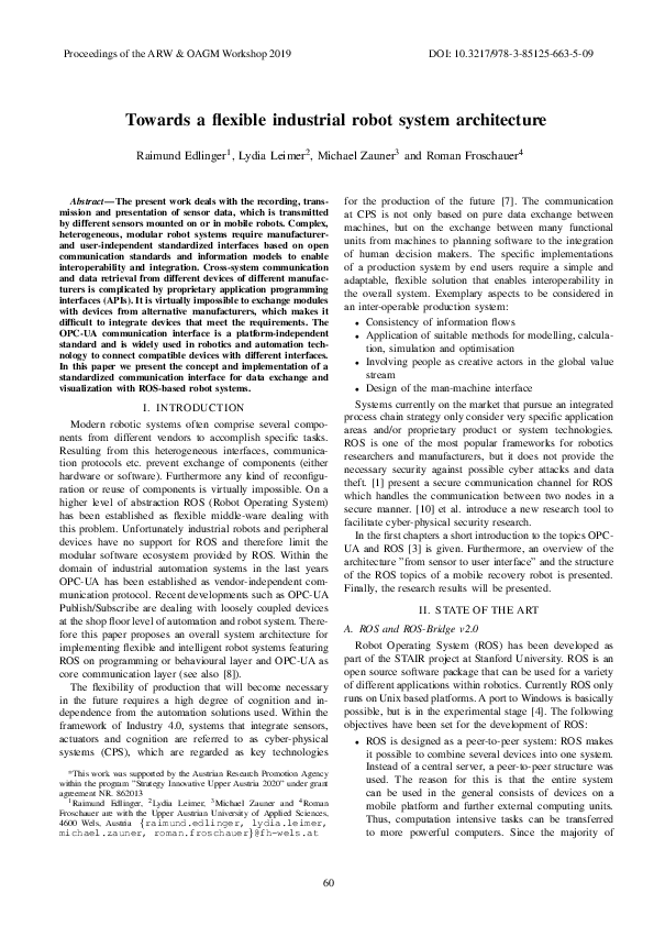 (PDF) Towards a flexible industrial robot system architecture