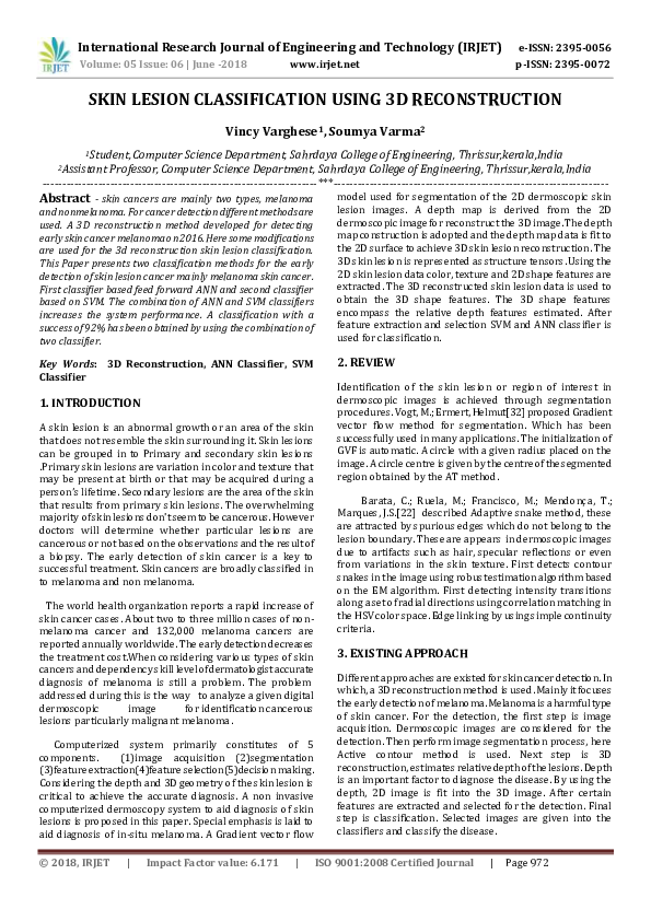 (PDF) Skin Lesion Classification Using 3D Reconstruction