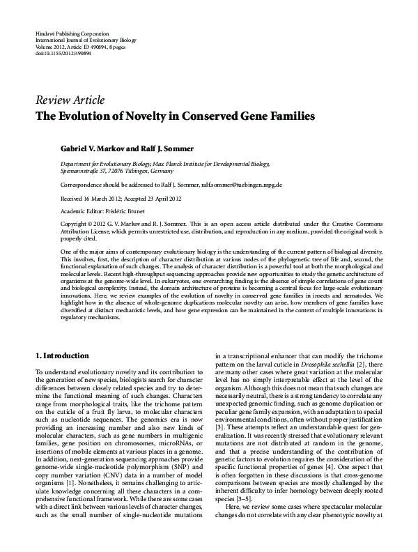 (PDF) The Evolution of Novelty in Conserved Gene Families
