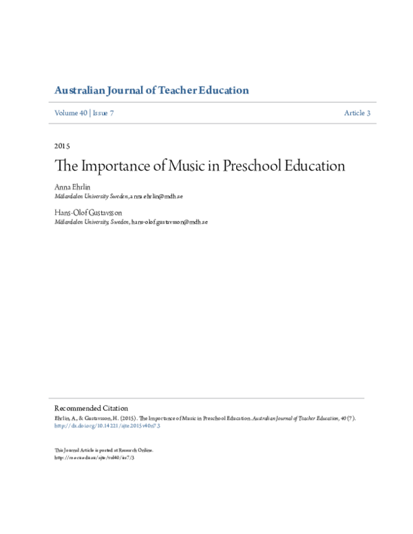 (PDF) The Importance of Music in Preschool Teacher Education