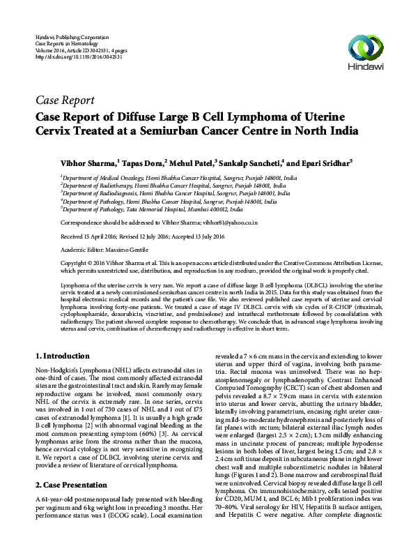 (PDF) Case Report Case Report of Diffuse Large B Cell Lymphoma of ...