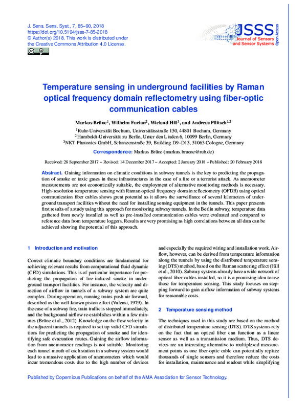 (PDF) Temperature sensing in underground facilities by Raman optical ...