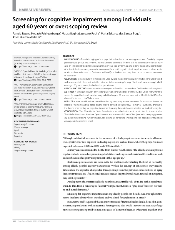 (PDF) Screening for cognitive impairment among individuals aged 60 ...