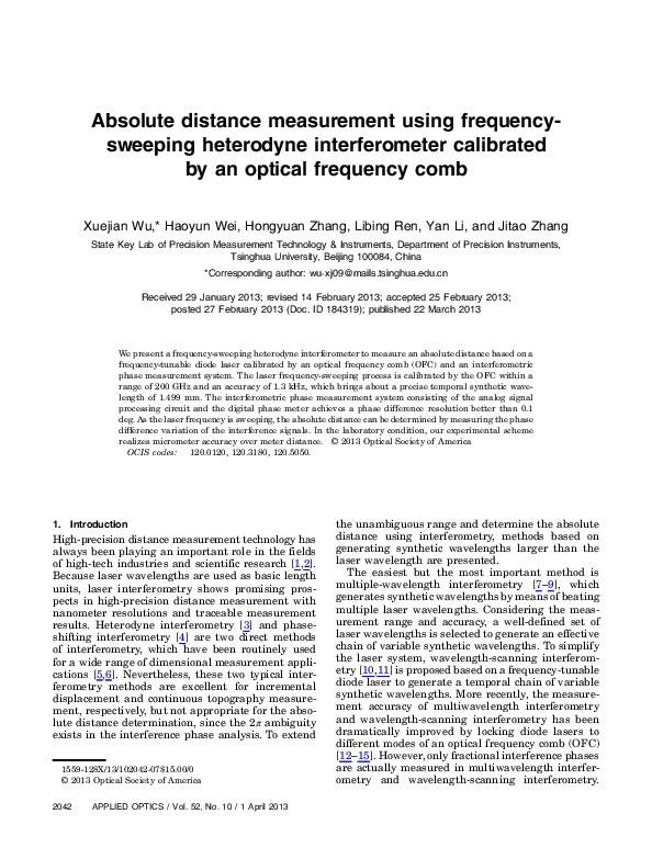 (PDF) Absolute distance measurement using frequency-sweeping heterodyne ...