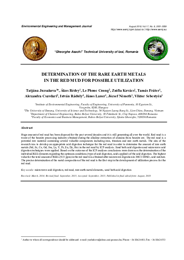 (PDF) Determination of the Rare Earth Metals in the Red Mud for ...
