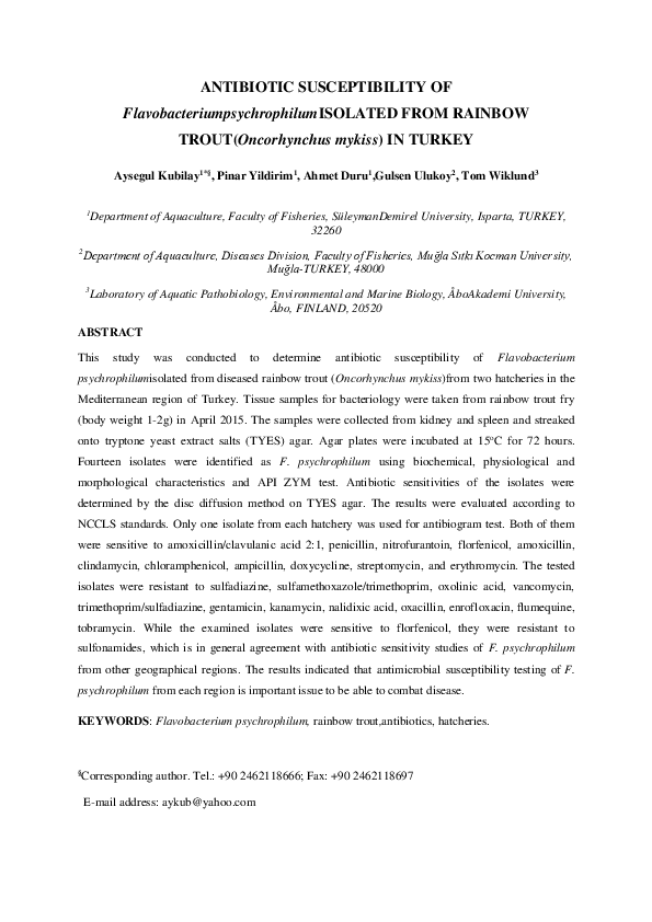 (PDF) Antibiotic susceptibility of Flavobacterium psychrophilum ...
