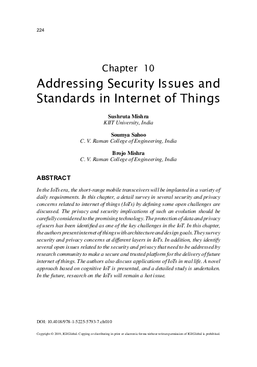 (PDF) Addressing Security Issues and Standards in Internet of Things