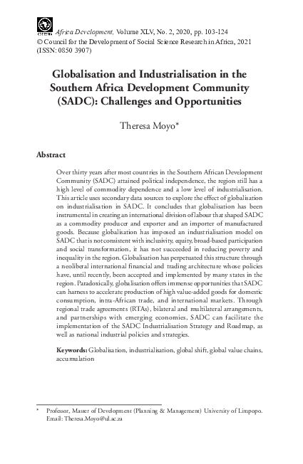 (PDF) Globalisation and Industrialisation in the Southern Africa ...