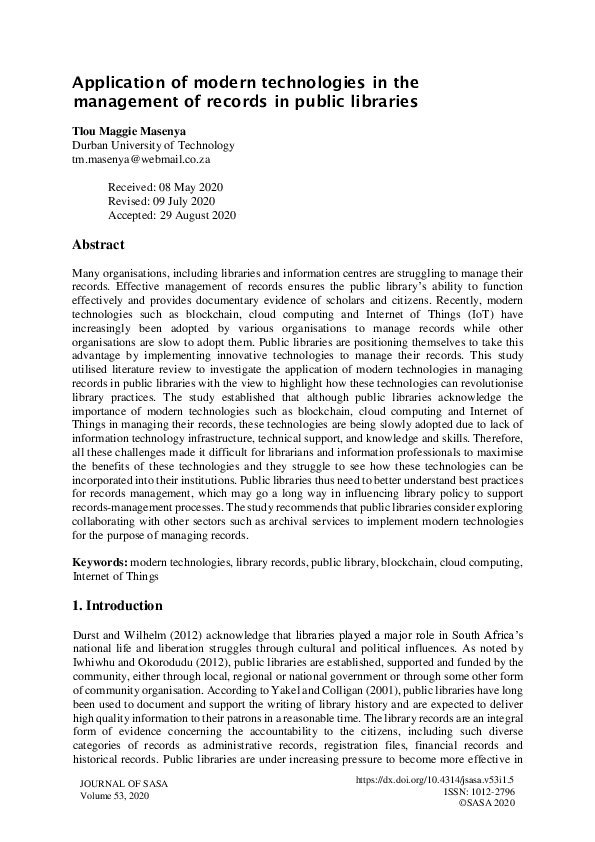 (PDF) Application of modern technologies in the management of records ...