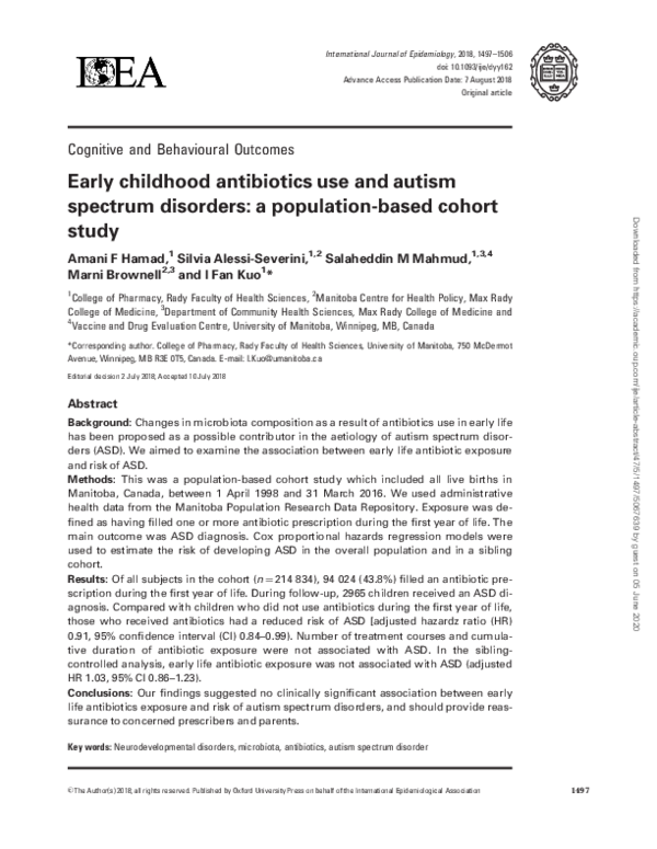(PDF) Early childhood antibiotics use and autism spectrum disorders: a ...