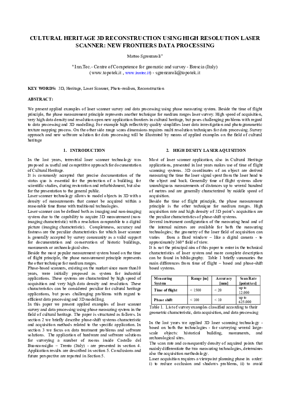 (PDF) Cultural Heritage 3D Reconstruction using High Resolution Laser ...