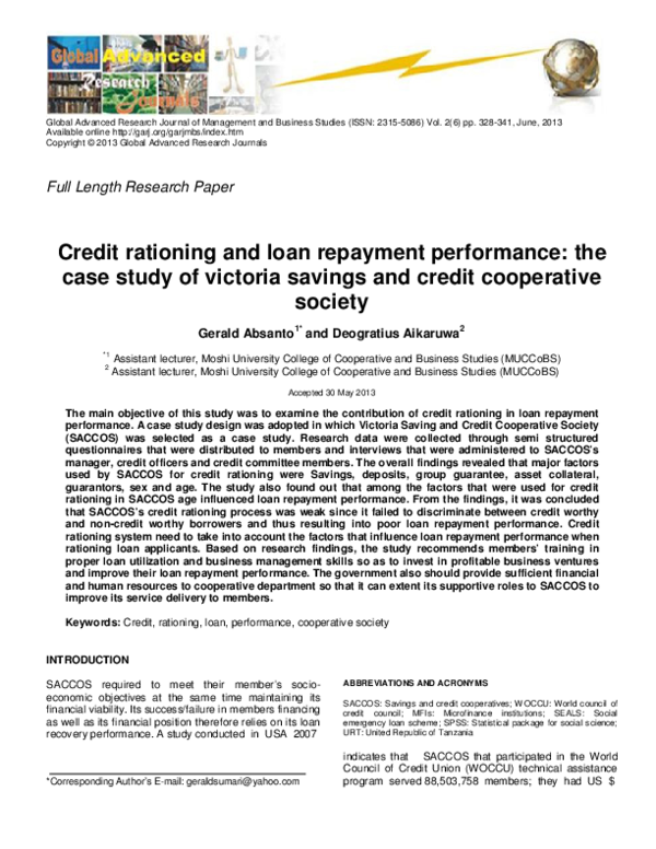 (PDF) Credit rationing and loan repayment performance