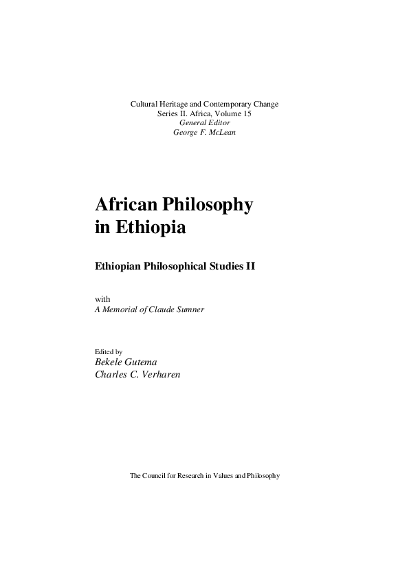 Pdf African Philosophy In Ethiopia Ethiopian Philosophical Studies Ii