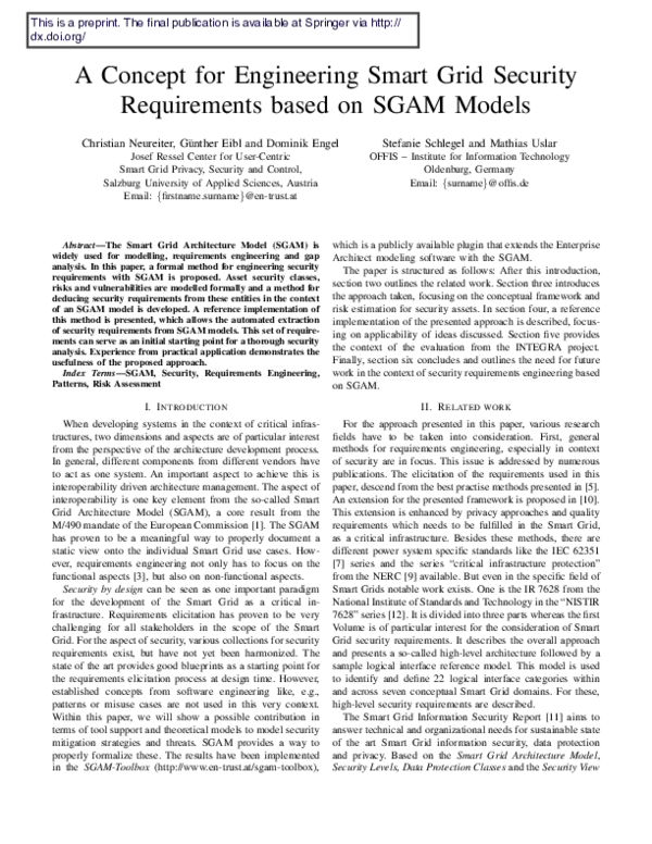 (PDF) A concept for engineering smart grid security requirements based ...