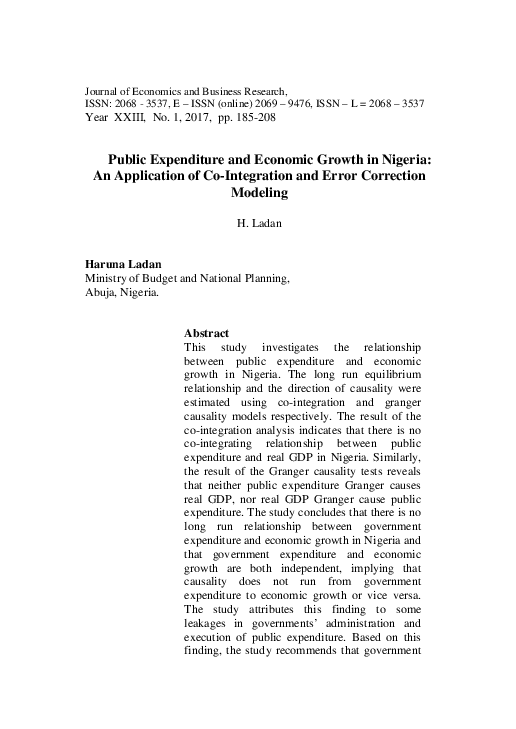(PDF) Public Expenditure and Economic Growth in Nigeria: An Application ...