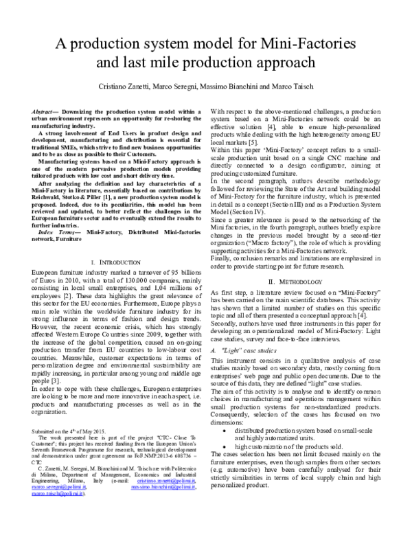 (PDF) A production system model for Mini-Factories and last mile ...