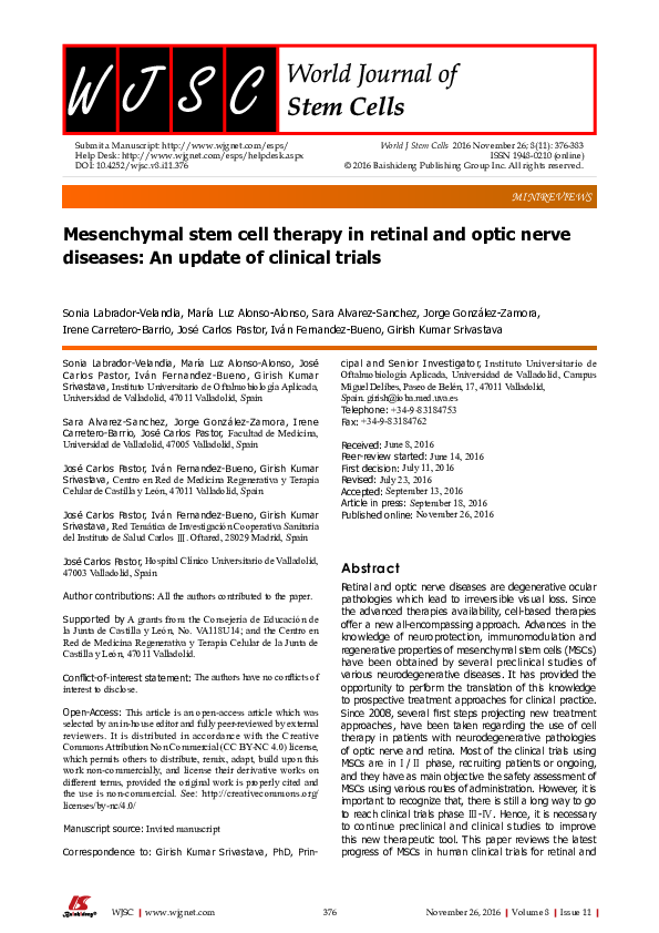 (PDF) Mesenchymal stem cell therapy in retinal and optic nerve diseases ...