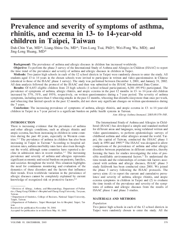 (PDF) Prevalence and severity of symptoms of asthma, rhinitis, and ...