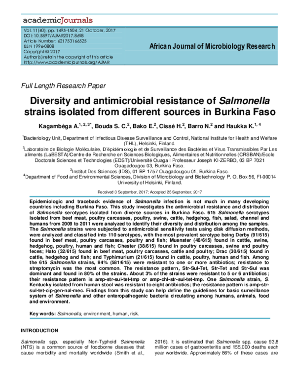 (PDF) Diversity and antimicrobial resistance of Salmonella strains ...