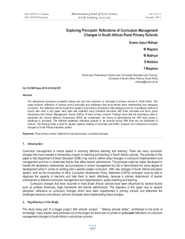 (PDF) Exploring Principals’ Reflections of Curriculum Management ...
