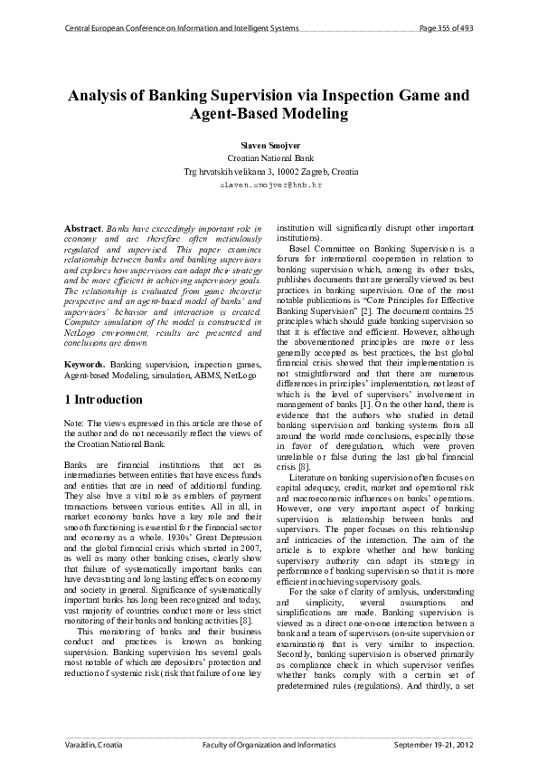 (PDF) Analysis of Banking Supervision via Inspection Game and Agent ...