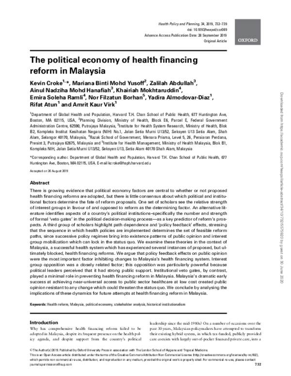 (PDF) The political economy of health financing reform in Malaysia