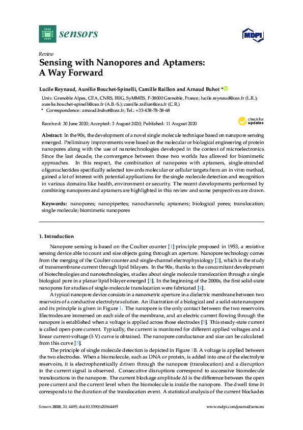 (PDF) Sensing with Nanopores and Aptamers: A Way Forward