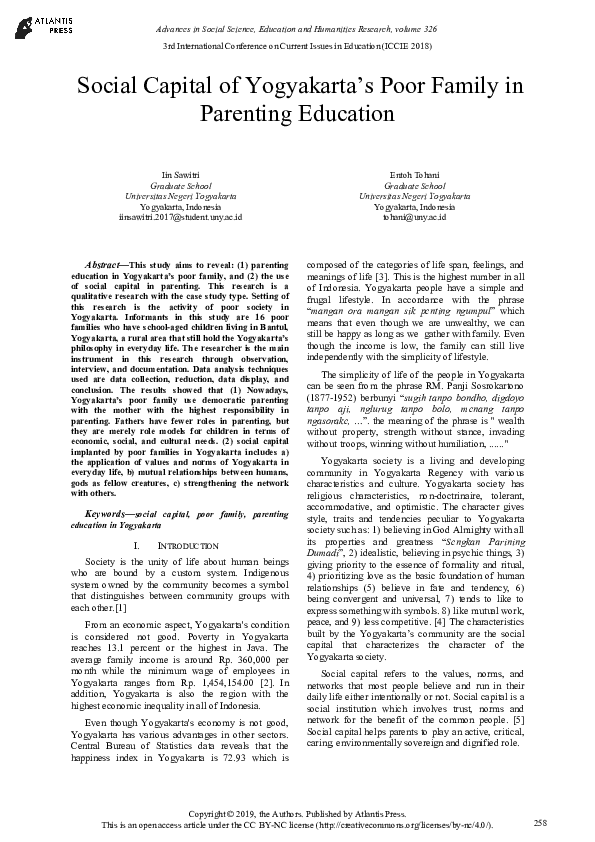 (PDF) Social Capital of Yogyakarta’s Poor Family in Parenting Education