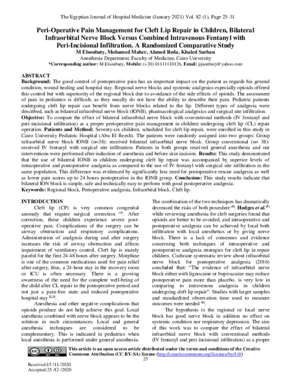 (PDF) Peri-Operative Pain Management for Cleft Lip Repair in Children ...