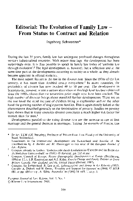 (PDF) Editorial: The Evolution of Family Law From Status to Contract ...