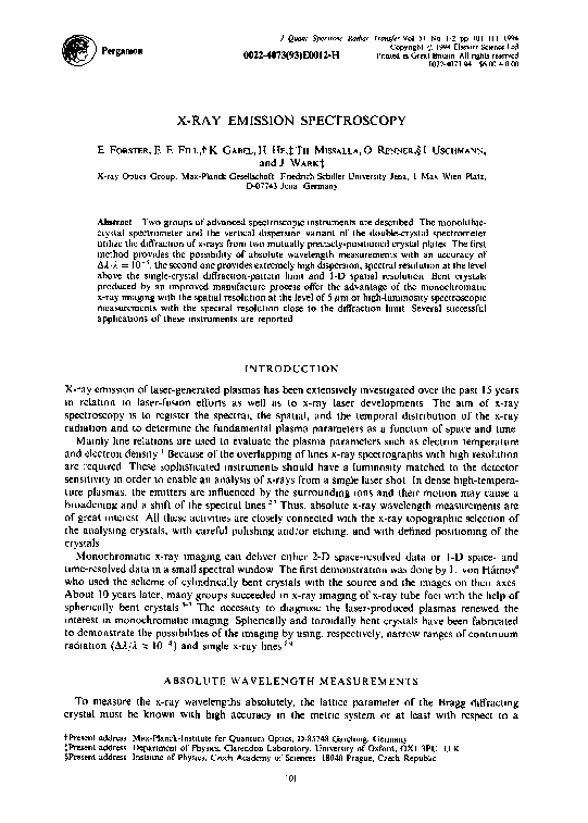 (PDF) Xray emission spectroscopy Ingo Uschmann Academia.edu