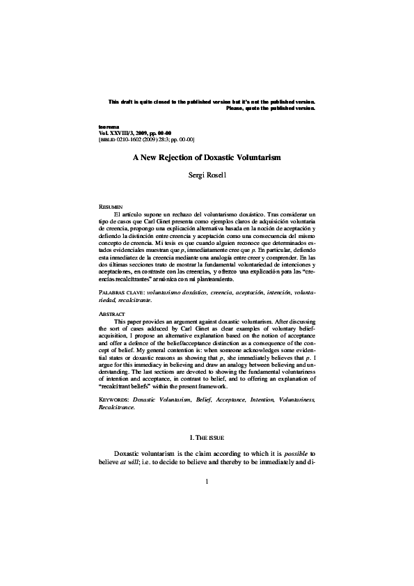 (PDF) A New Rejection of Doxastic Voluntarism