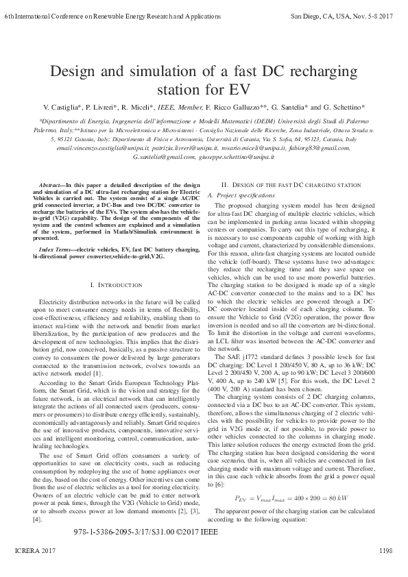 (PDF) Design and simulation of a fast DC recharging station for EV