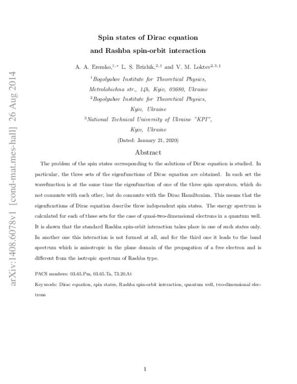 (PDF) Spin states of Dirac equation and Rashba spin-orbit interaction